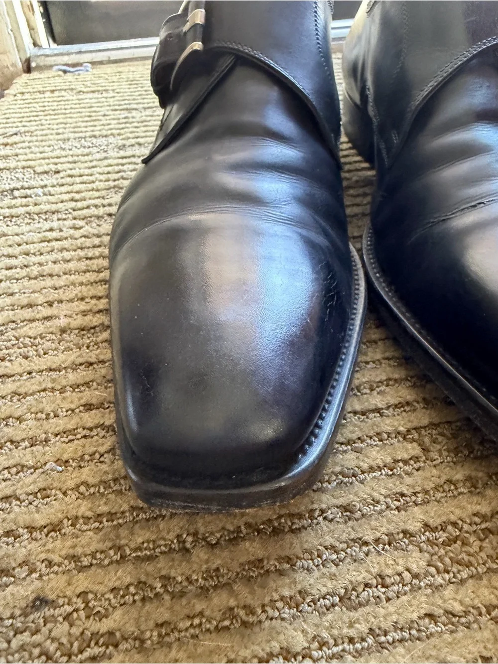 Men's Magnanni Black Leather Monk Strap Dress Shoes